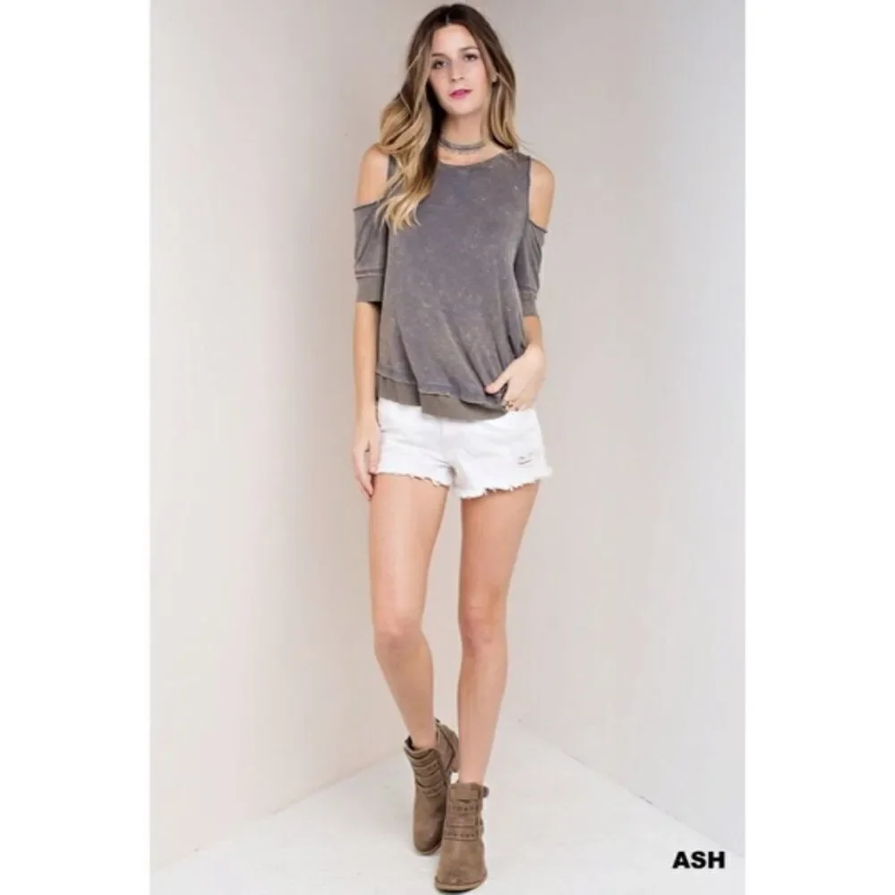 Ash Cold Shoulder Washed Top - Picture 2 of 10